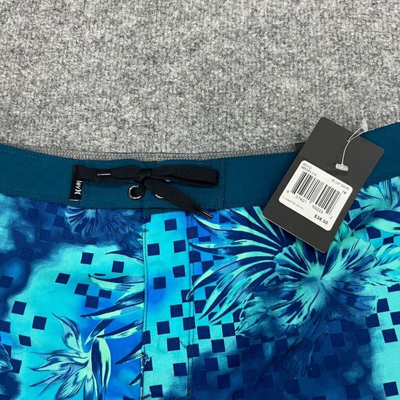 Hurley Board Shorts Boys 16 Blue Gaze Floral Print 9 Inch Inseam Swim Trunks - Picture 4 of 12